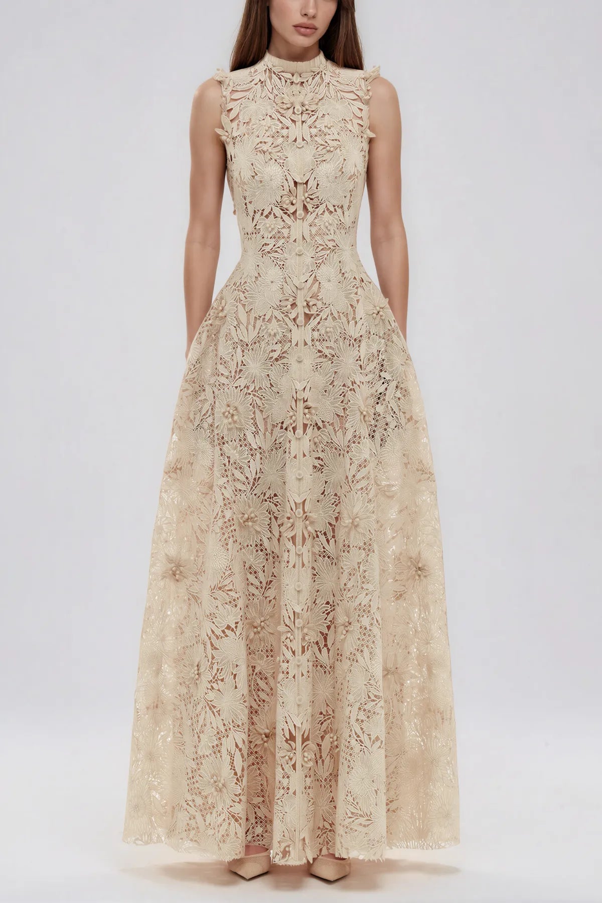 Kahale Sleeveless Floral Lace Maxi Dress
