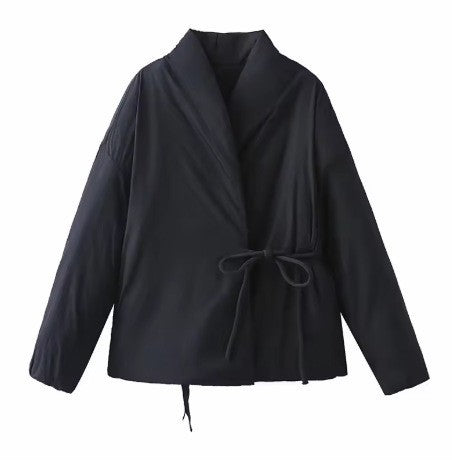 Kapitone Bağlamalı Kimono Ceket - Kadın Şal Yaka Mont