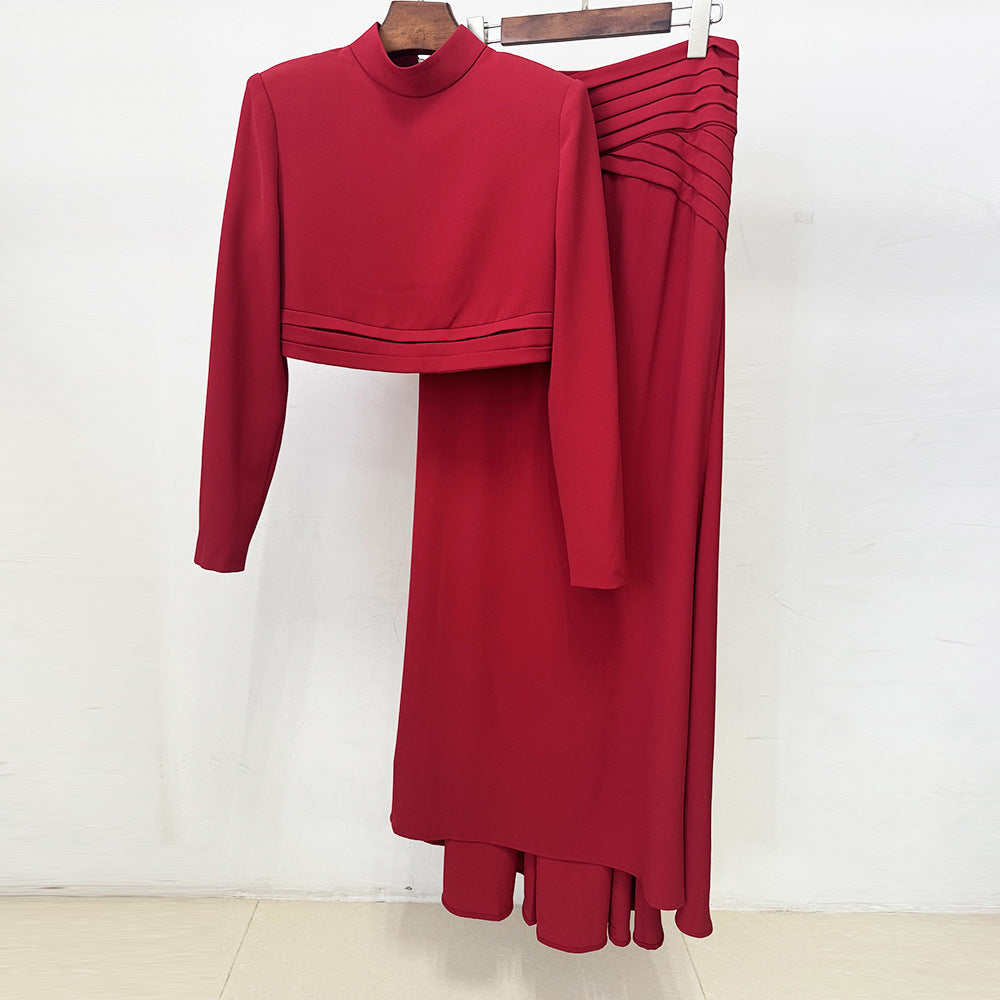 2026 Spring/Summer Designer-Inspired Style: Pleated Crop Top and Long Skirt Two-Piece Set