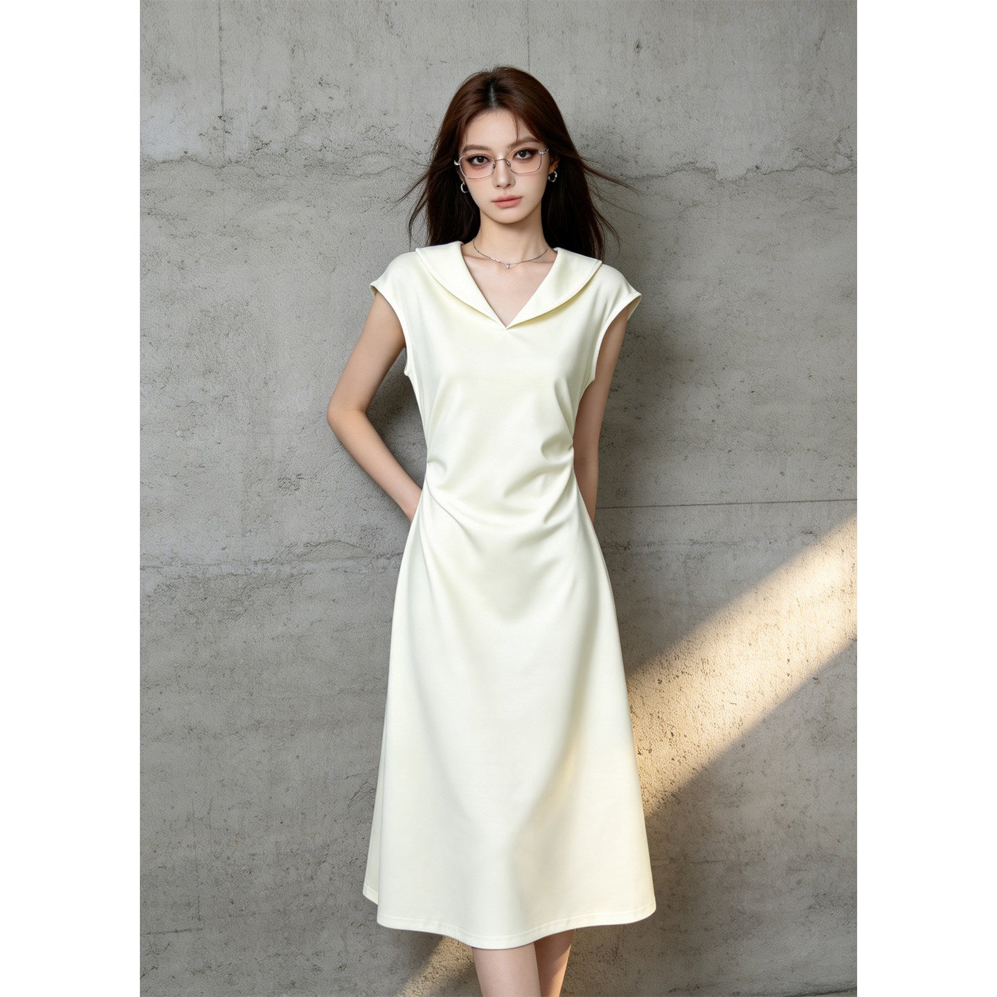 Collared Ruffle-Sleeve Midi Dress – Summer Chic Fitted Women's Dress