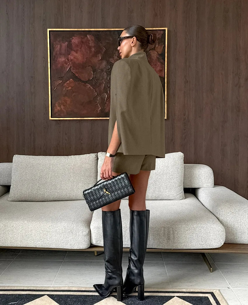 Oversize Blazer Ceket Şort Takımı - Kadın Şık Günlük Kombin