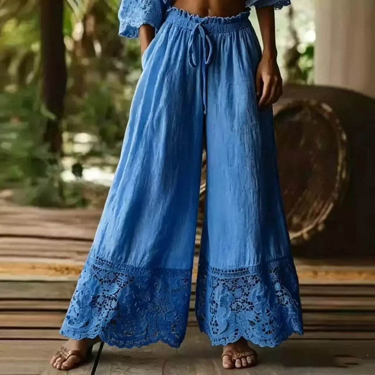Kadın Dantel Vintage Yüksek Bel Pantolon