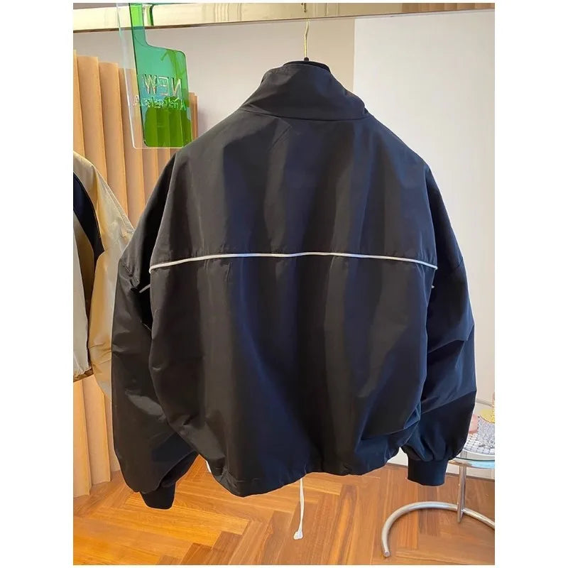 Women's Zip-Up Stand Collar Oversized Windbreaker Jacket