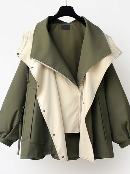 Women's Korean-Style Waist-Cinching Mid-Length Windbreaker Jacket