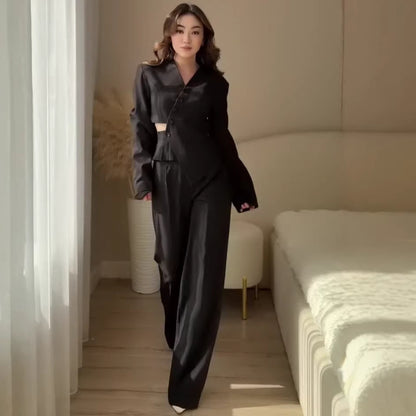 2026 İlkbahar Saten Blazer Ceket ve Pantolon Takımı