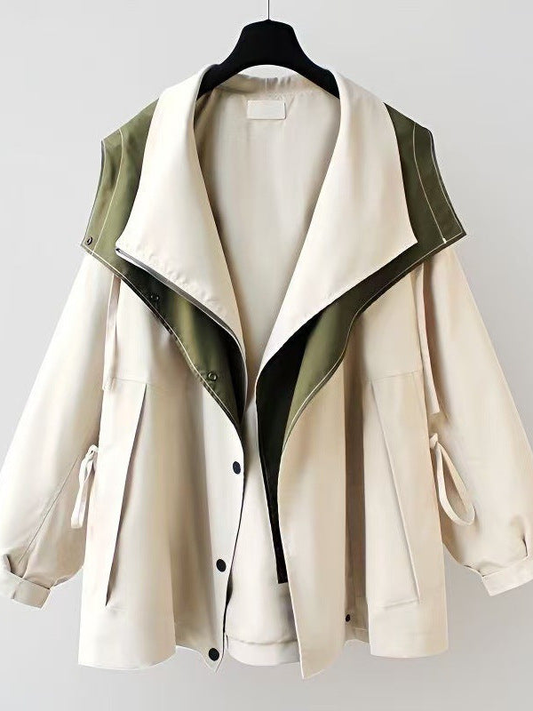 Women's Korean-Style Waist-Cinching Mid-Length Windbreaker Jacket