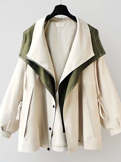 Women's Korean-Style Waist-Cinching Mid-Length Windbreaker Jacket
