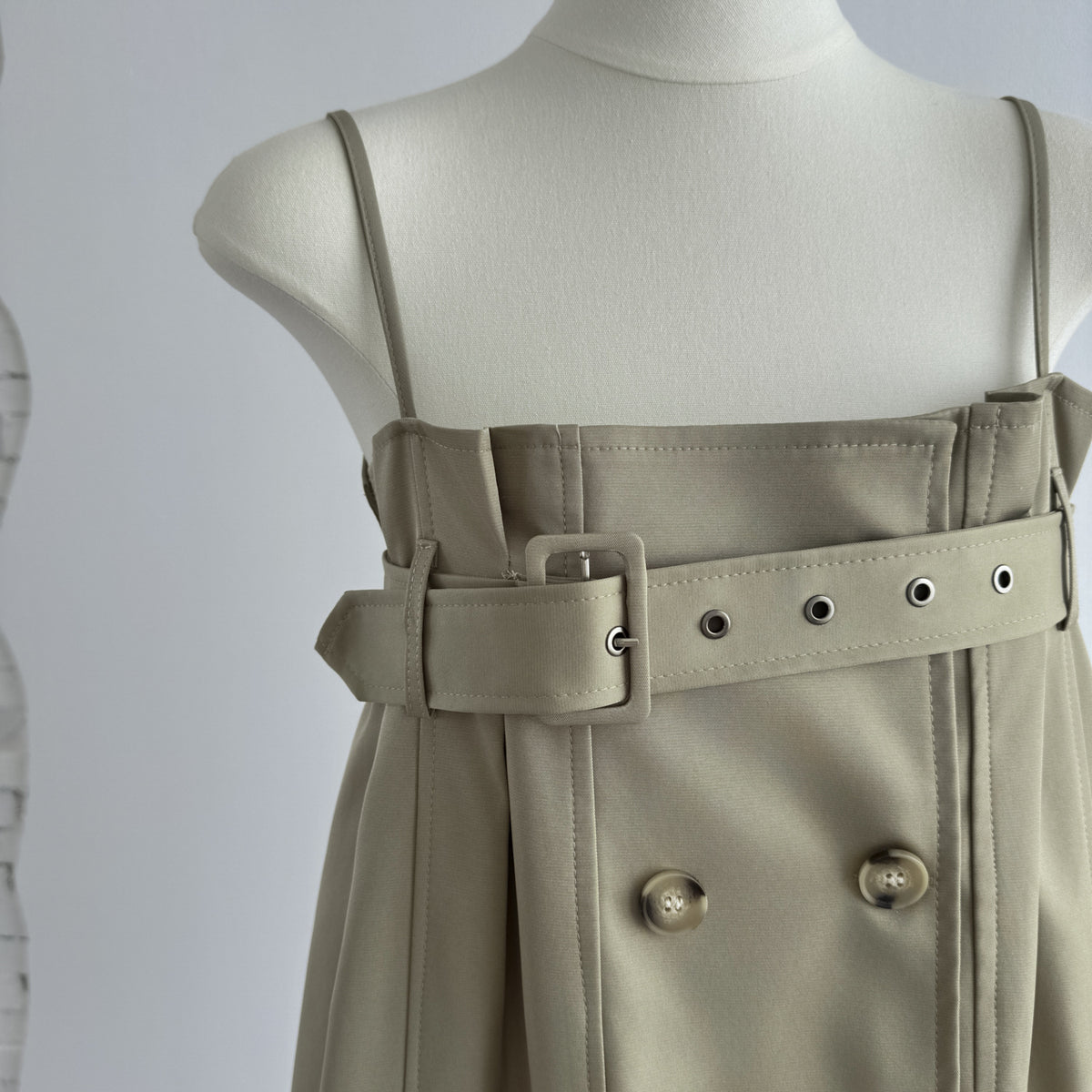 Korean Style Khaki Strappy Mini Dress - Summer A-Line Dress