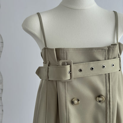 Korean Style Khaki Strappy Mini Dress - Summer A-Line Dress