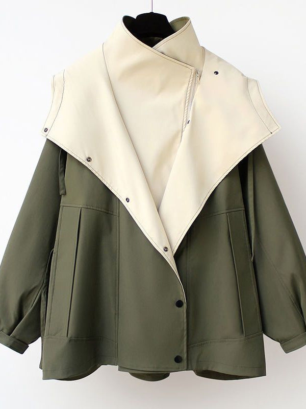 Women's Korean-Style Waist-Cinching Mid-Length Windbreaker Jacket