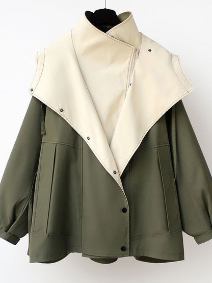 Women's Korean-Style Waist-Cinching Mid-Length Windbreaker Jacket