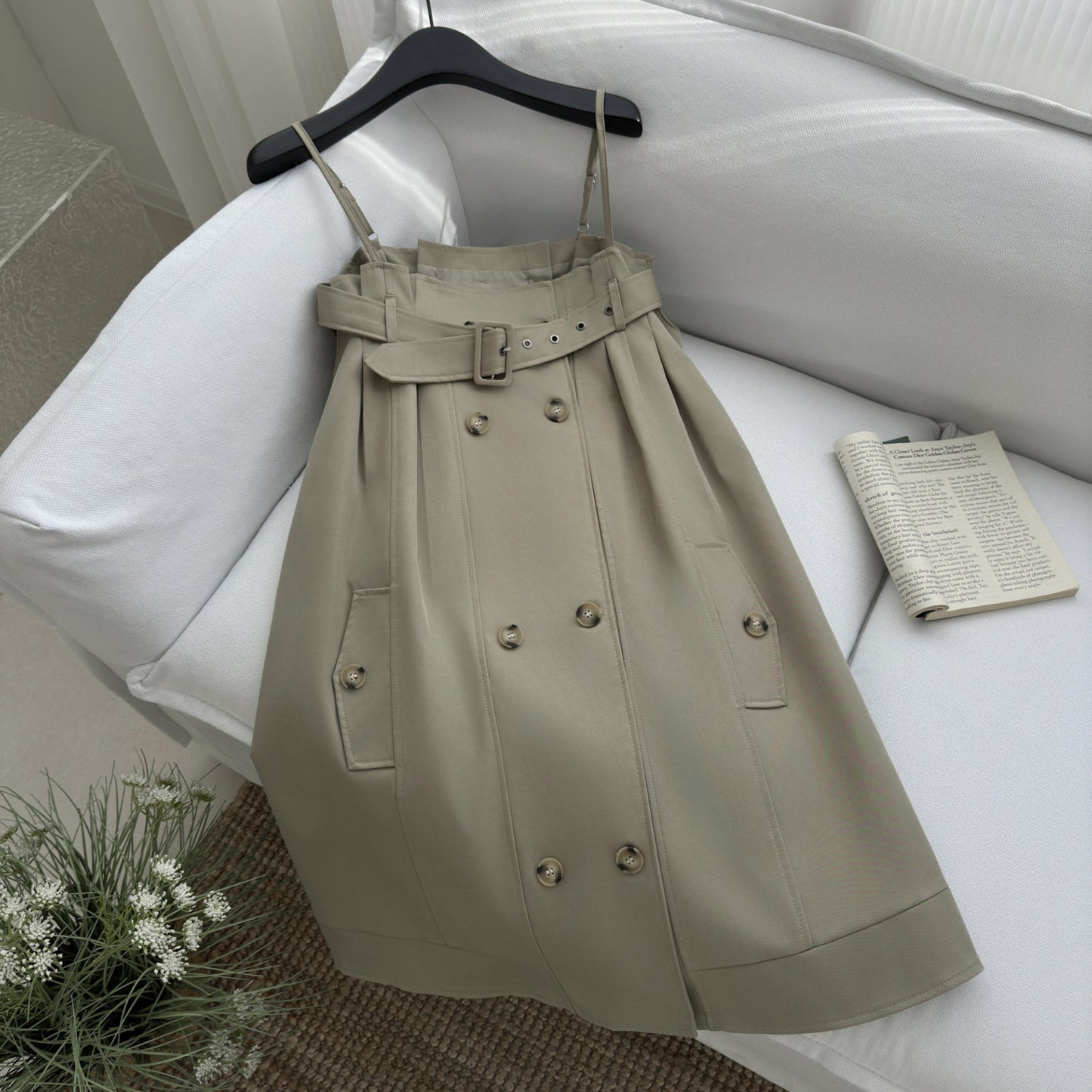 Korean Style Khaki Strappy Mini Dress - Summer A-Line Dress