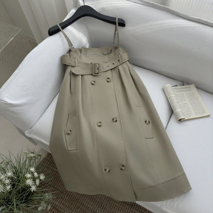 Korean Style Khaki Strappy Mini Dress - Summer A-Line Dress