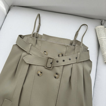Korean Style Khaki Strappy Mini Dress - Summer A-Line Dress