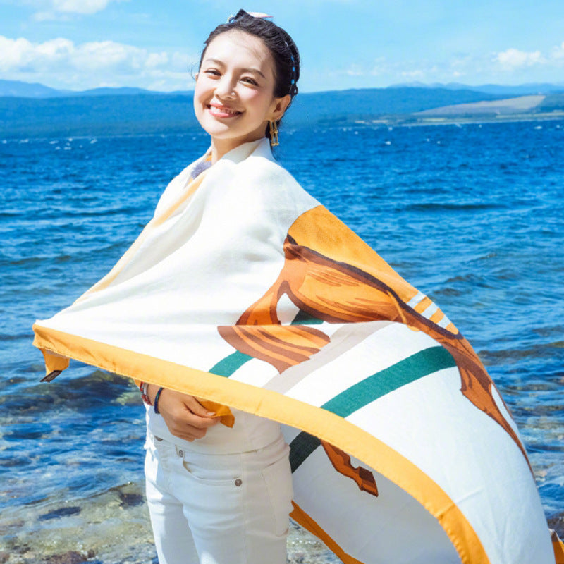 Eşi Zhang Ziyi için romantik seyahat eşarbı, çok yönlü güneş koruma şalı, yaz seyahati plaj ipek eşarbı
