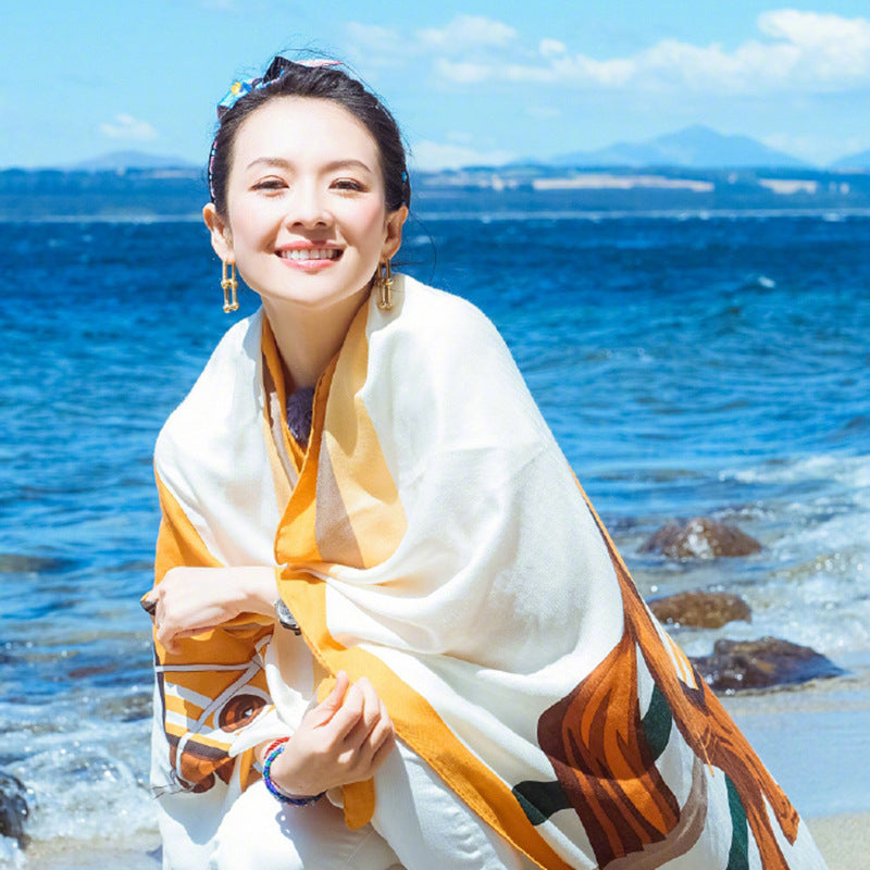 Eşi Zhang Ziyi için romantik seyahat eşarbı, çok yönlü güneş koruma şalı, yaz seyahati plaj ipek eşarbı