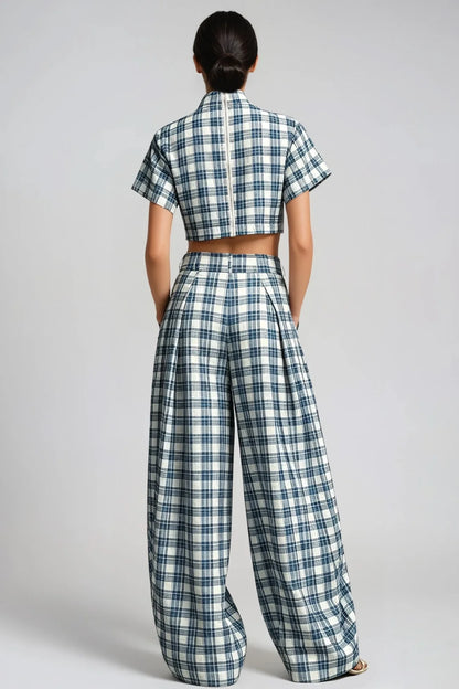 Hapi Plaid Cropped Wide-Leg Pants Set