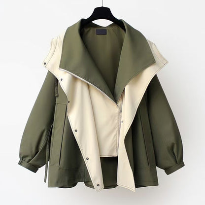 Women's Korean-Style Waist-Cinching Mid-Length Windbreaker Jacket