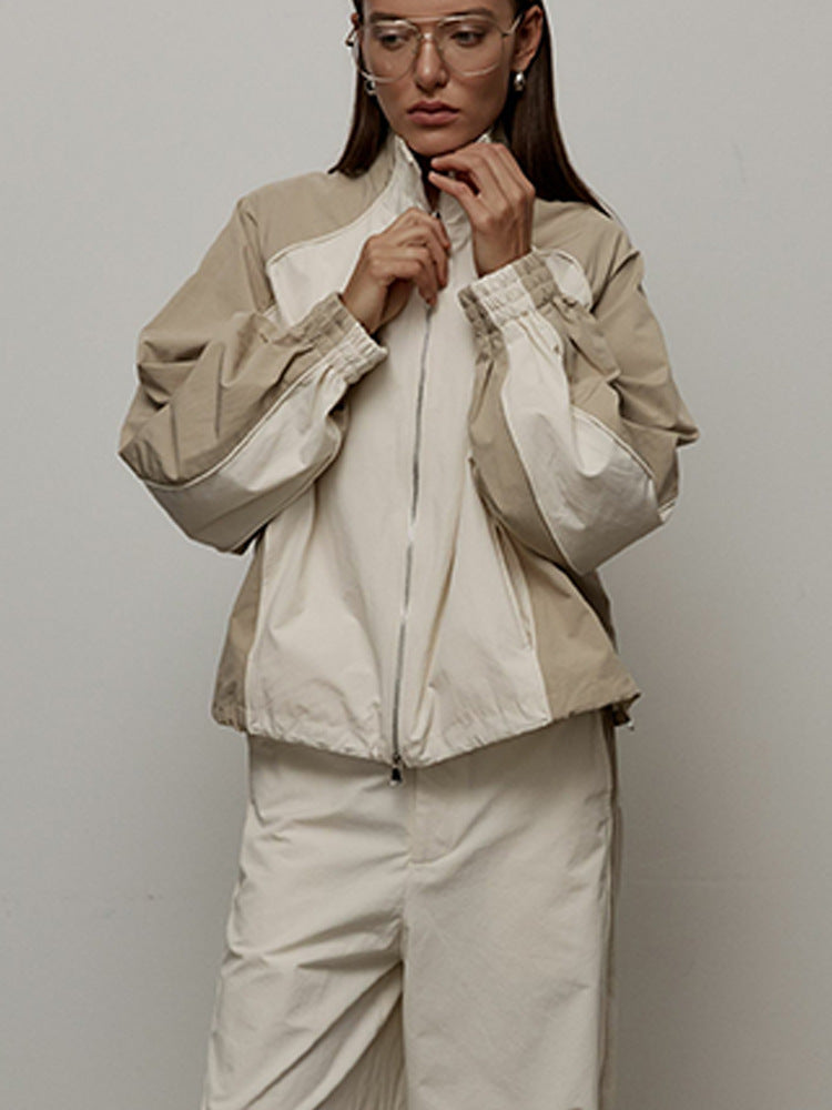 Women's Oversized Color-Block Zip-Up Relaxed Tracksuit Set