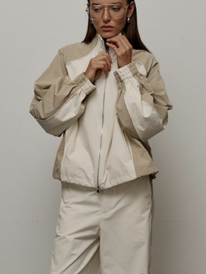 Women's Oversized Color-Block Zip-Up Relaxed Tracksuit Set