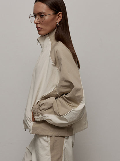 Women's Oversized Color-Block Zip-Up Relaxed Tracksuit Set