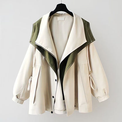 Women's Korean-Style Waist-Cinching Mid-Length Windbreaker Jacket