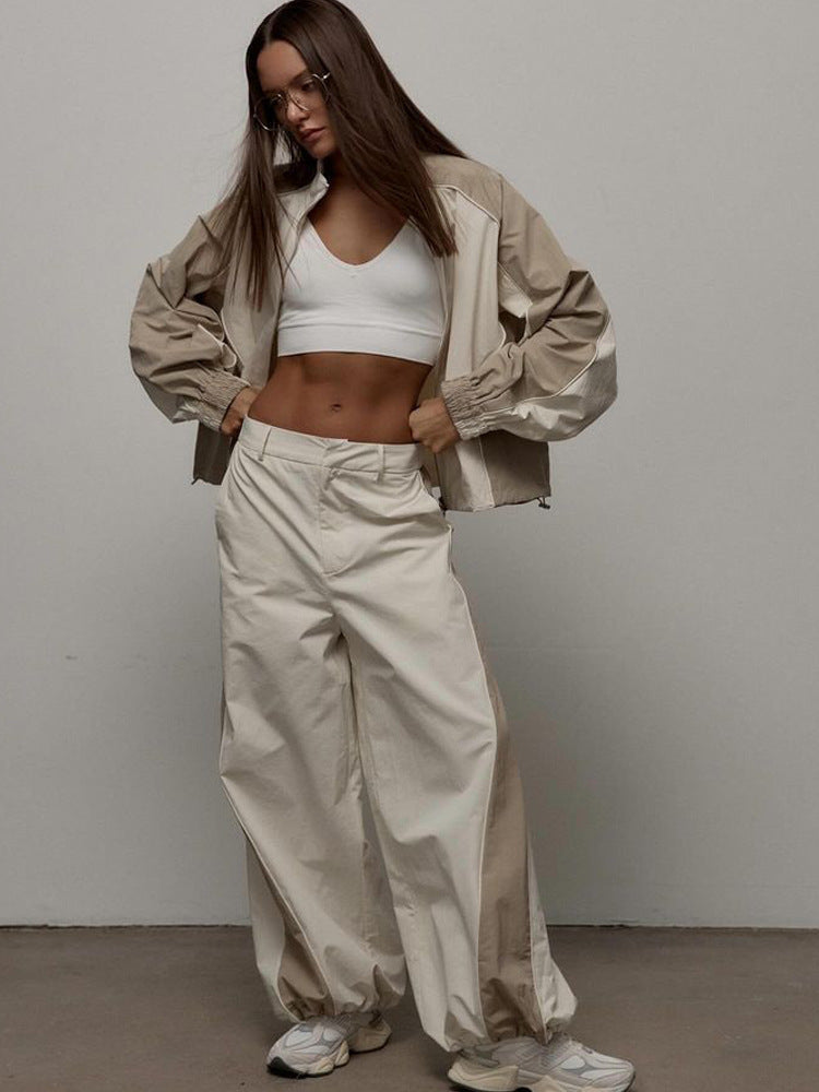 Women's Oversized Color-Block Zip-Up Relaxed Tracksuit Set