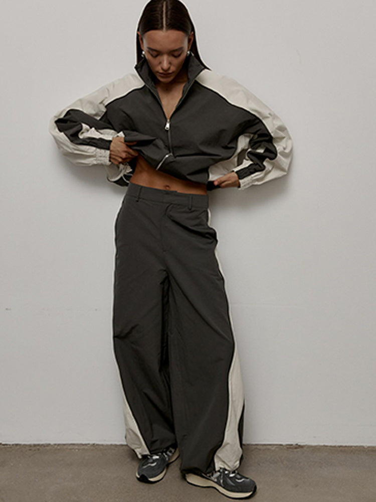 Women's Oversized Color-Block Zip-Up Relaxed Tracksuit Set
