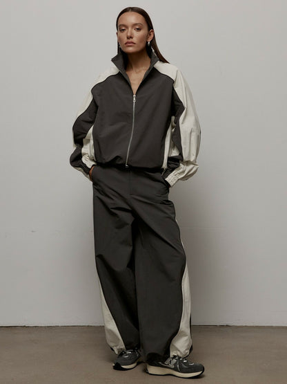 Women's Oversized Color-Block Zip-Up Relaxed Tracksuit Set