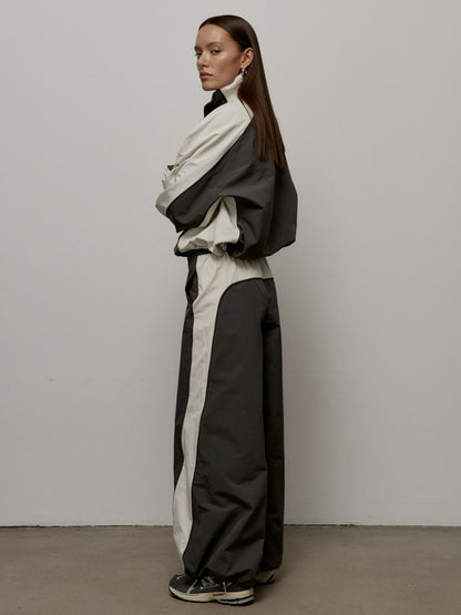Women's Oversized Color-Block Zip-Up Relaxed Tracksuit Set