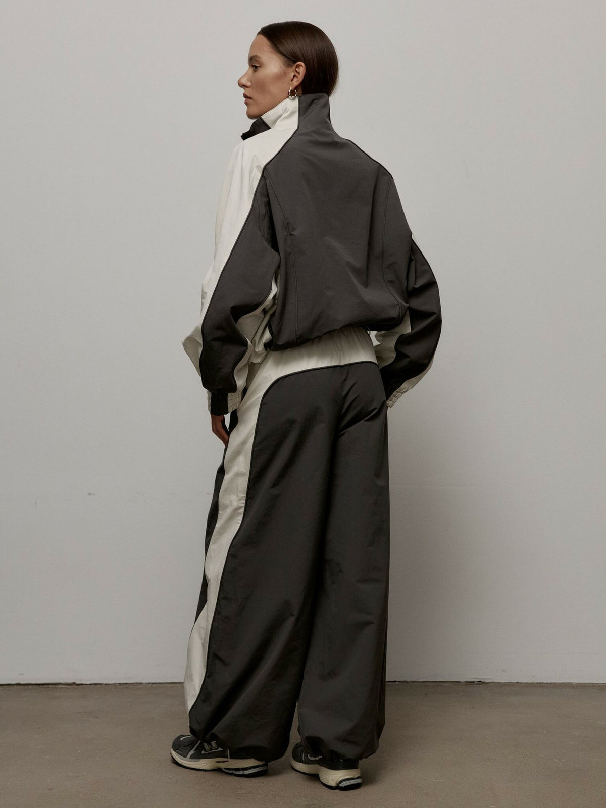 Women's Oversized Color-Block Zip-Up Relaxed Tracksuit Set
