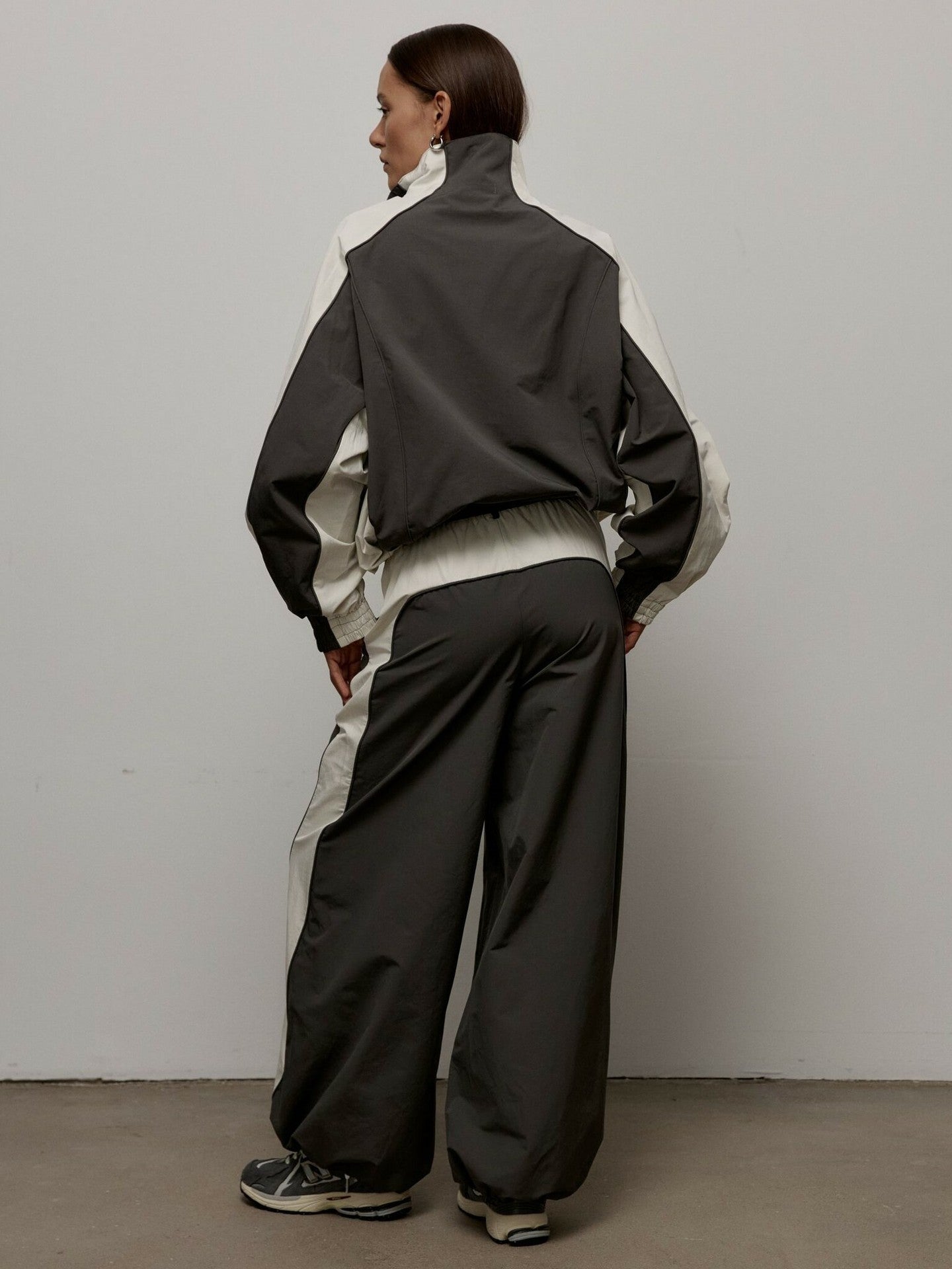 Women's Oversized Color-Block Zip-Up Relaxed Tracksuit Set