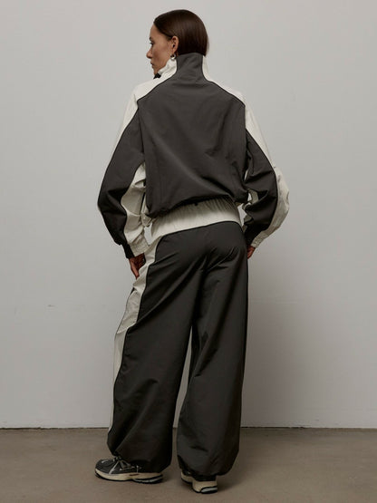Women's Oversized Color-Block Zip-Up Relaxed Tracksuit Set