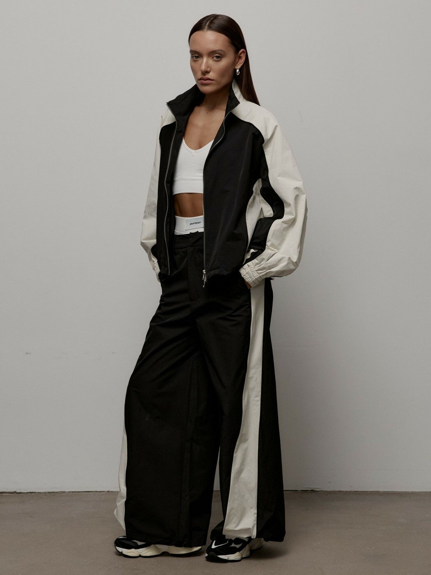 Women's Oversized Color-Block Zip-Up Relaxed Tracksuit Set