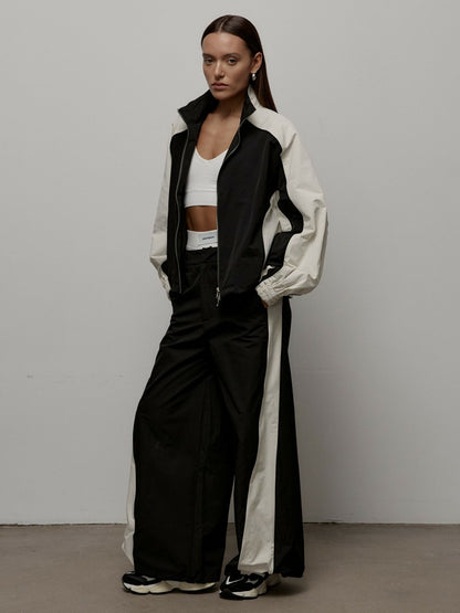 Women's Oversized Color-Block Zip-Up Relaxed Tracksuit Set