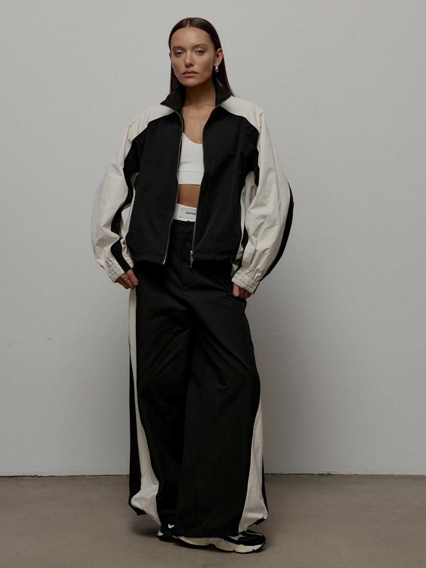 Women's Oversized Color-Block Zip-Up Relaxed Tracksuit Set