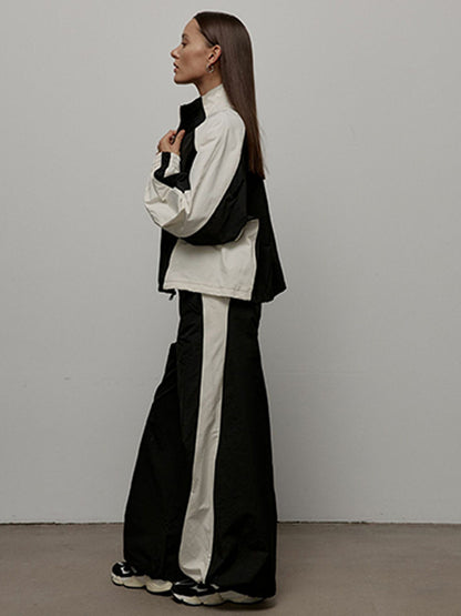 Women's Oversized Color-Block Zip-Up Relaxed Tracksuit Set