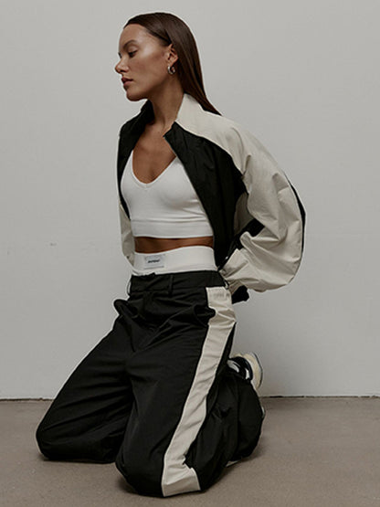 Women's Oversized Color-Block Zip-Up Relaxed Tracksuit Set