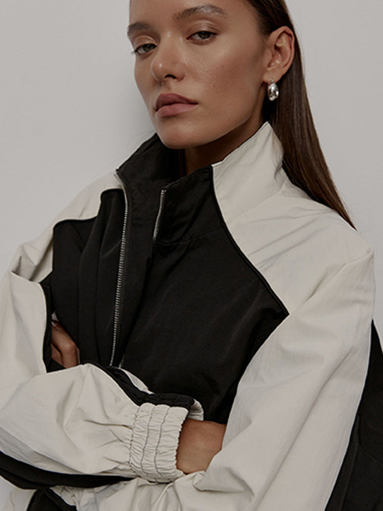 Women's Oversized Color-Block Zip-Up Relaxed Tracksuit Set