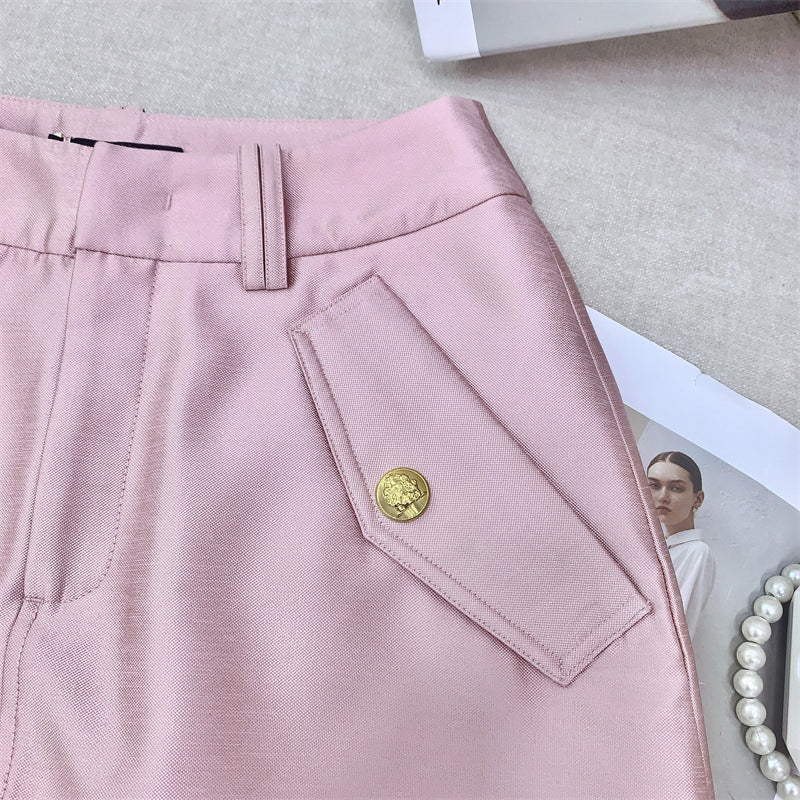 Kadın Saten Görünümlü Oversize Ceket ve Şort İkili Takım