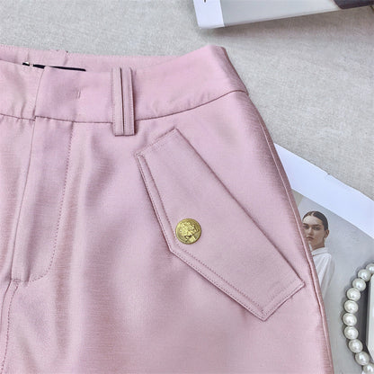 Kadın Saten Görünümlü Oversize Ceket ve Şort İkili Takım