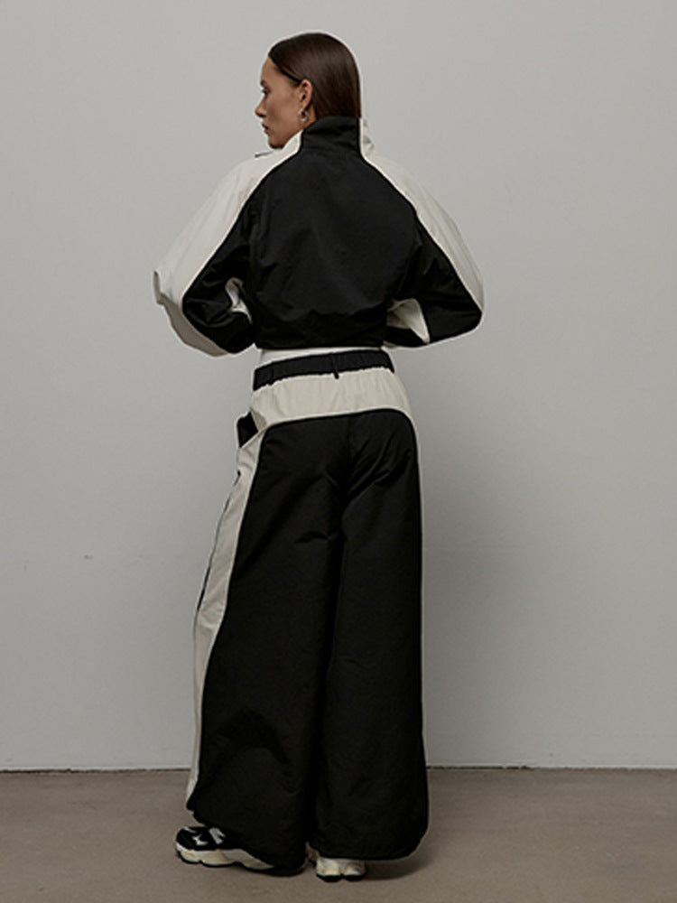 Women's Oversized Color-Block Zip-Up Relaxed Tracksuit Set