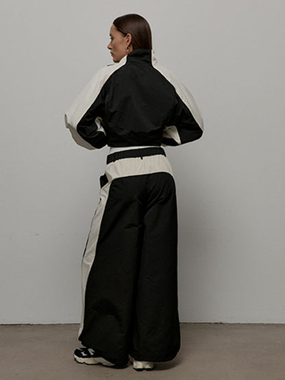 Women's Oversized Color-Block Zip-Up Relaxed Tracksuit Set