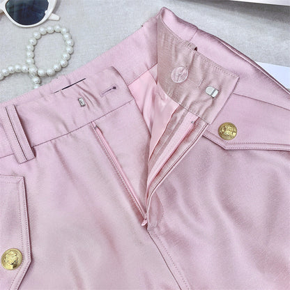 Kadın Saten Görünümlü Oversize Ceket ve Şort İkili Takım
