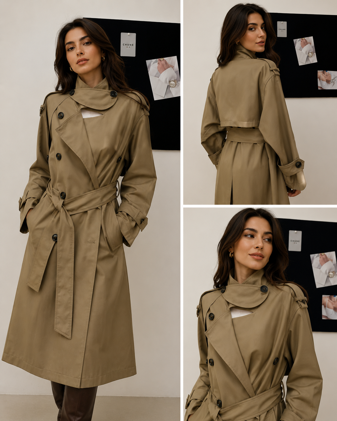 Oversized Double-Breasted Belted Long Trench Coat