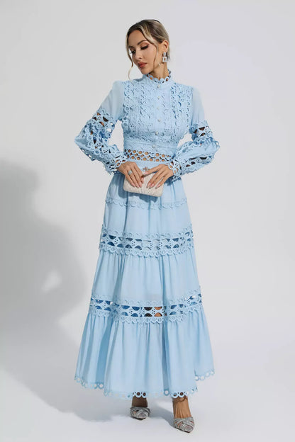 Julieta Blue Cutout Long Sleeve Maxi Dress