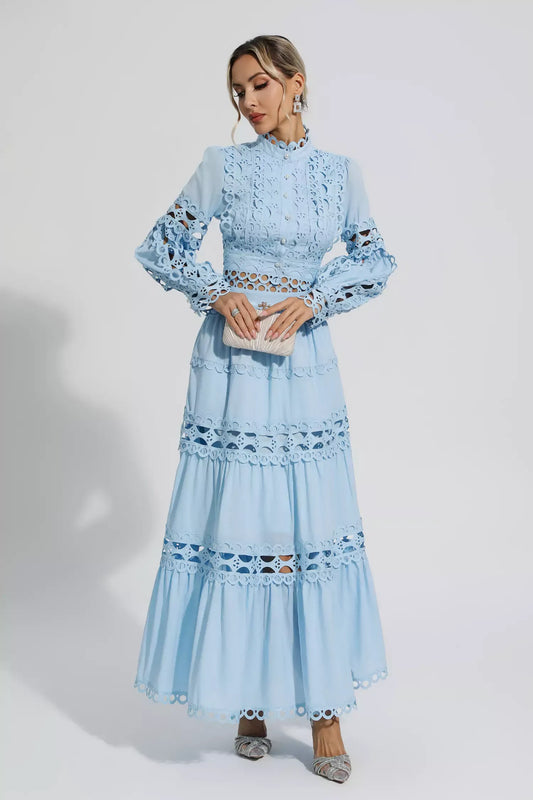 Julieta Blue Cutout Long Sleeve Maxi Dress