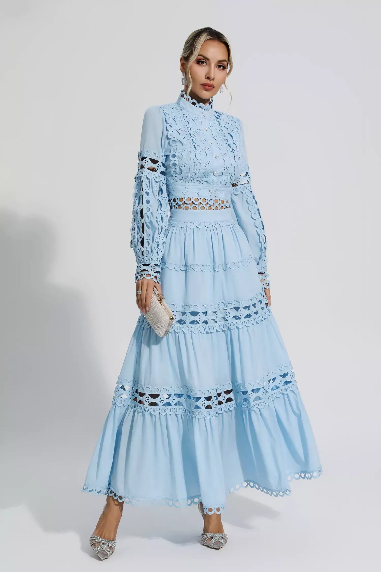 Julieta Blue Cutout Long Sleeve Maxi Dress