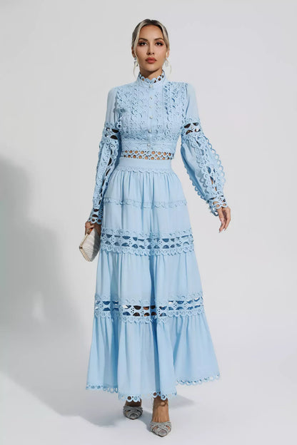 Julieta Blue Cutout Long Sleeve Maxi Dress
