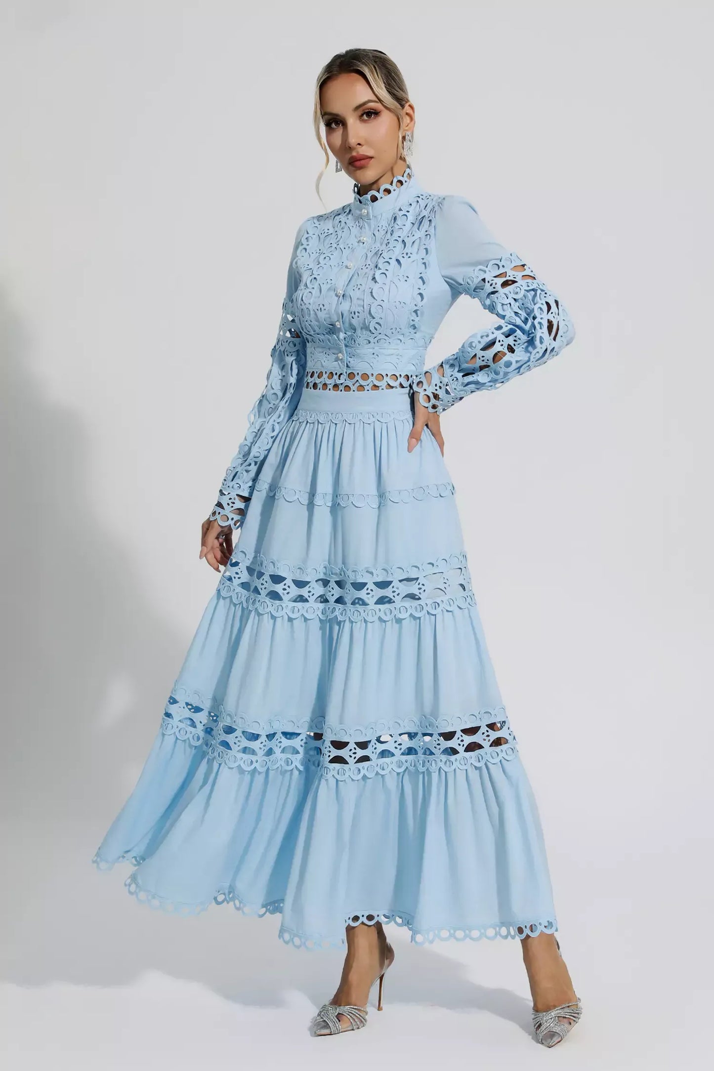 Julieta Blue Cutout Long Sleeve Maxi Dress